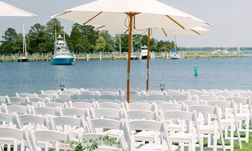 Ceremony site photo at coastal venue in Mystic-area Connecticut, logistics and schedule managed by Weddings by TMW Productions.